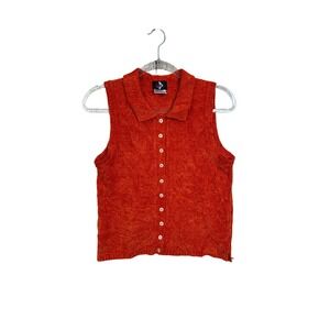 No Boundaries Orange Sleeveless Top‎ Collared Button Down Vest Womens Medium Y2K